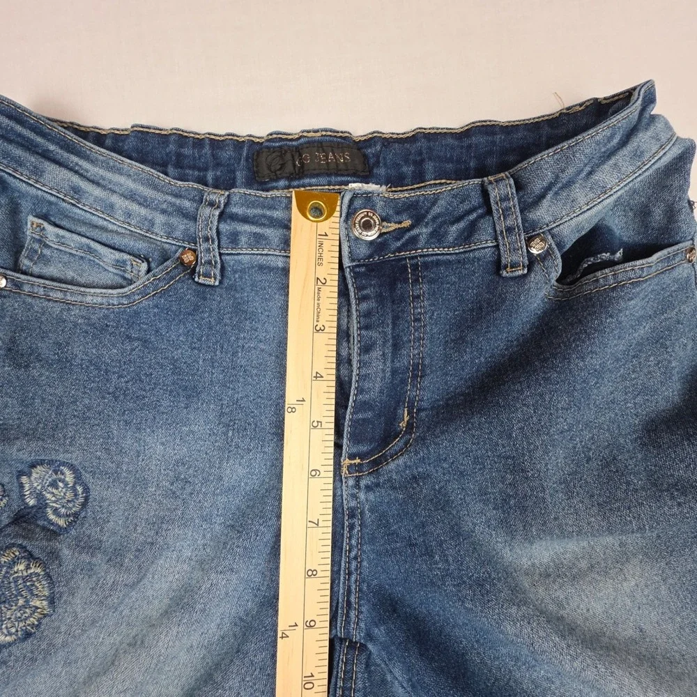 GG Jeans Embroidered Butterfly Cropped Jeans Womens 8 Blue Denim Cotton